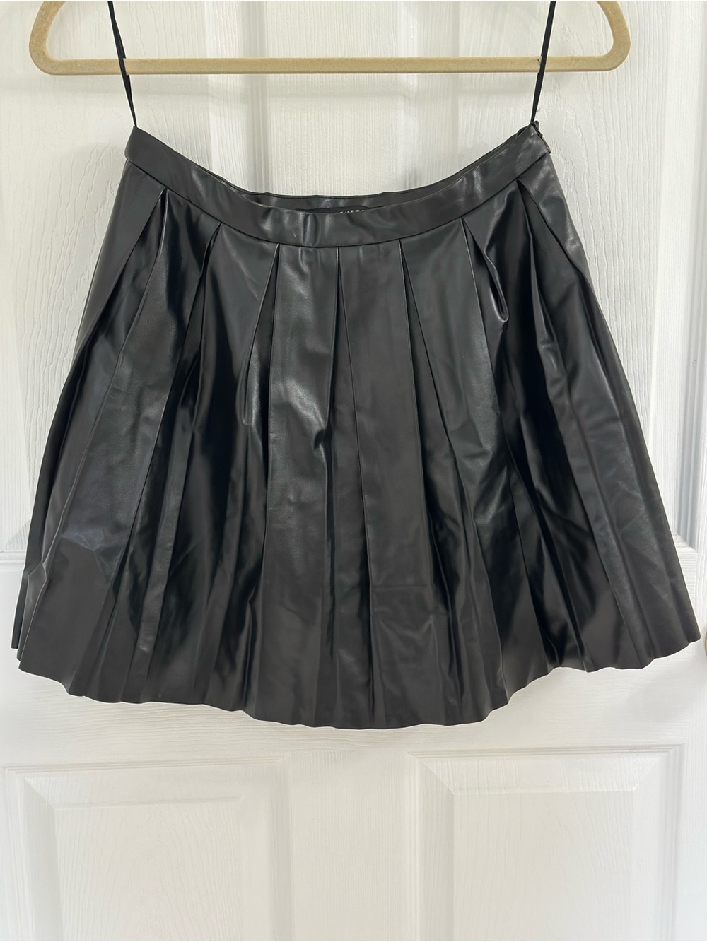 Signature8 Black Faux Leather Pleated Skater Skirt